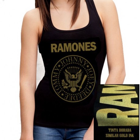 Camiseta tirantes Ramones dorada